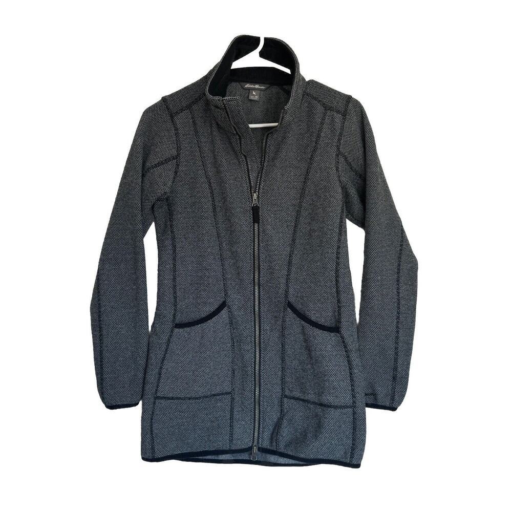 Eddie Bauer Long Zip Knit Herringbone Coat Jacket Women's‎ Medium XS